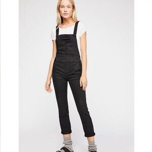 Free People Black Washed Skinny Straight Overalls - Size 26